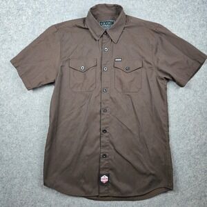 Dixxon Workforce Shirt Mens Medium Brown Pinstripe Short Sleeve Workwear Biker